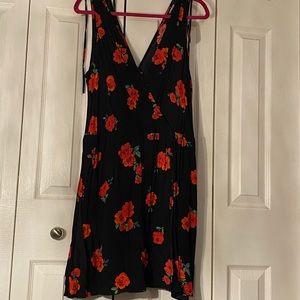 Express Black Dress with Red Floral Pattern